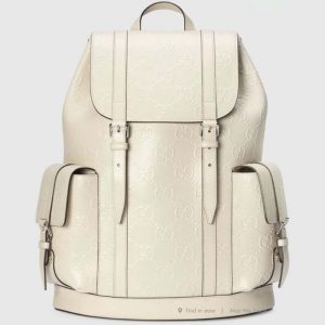 Gucci GG Unisex GG Embossed Backpack White GG Embossed Leather