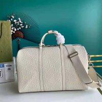 Gucci GG Unisex GG Embossed Duffle Bag White GG Embossed Leather