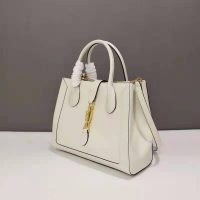 Gucci GG Unisex Jackie 1961 Medium Tote Bag White Leather Gold Toned Hardware