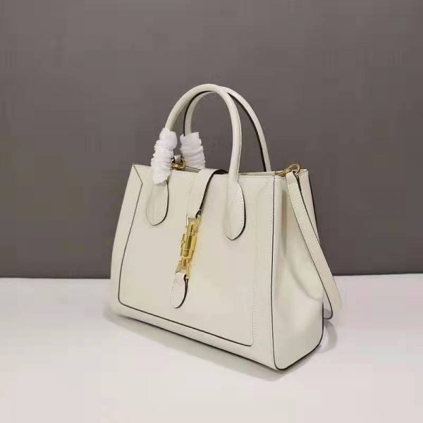 Gucci GG Unisex Jackie 1961 Medium Tote Bag White Leather Gold Toned Hardware (3)