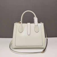 Gucci GG Unisex Jackie 1961 Medium Tote Bag White Leather Gold Toned Hardware