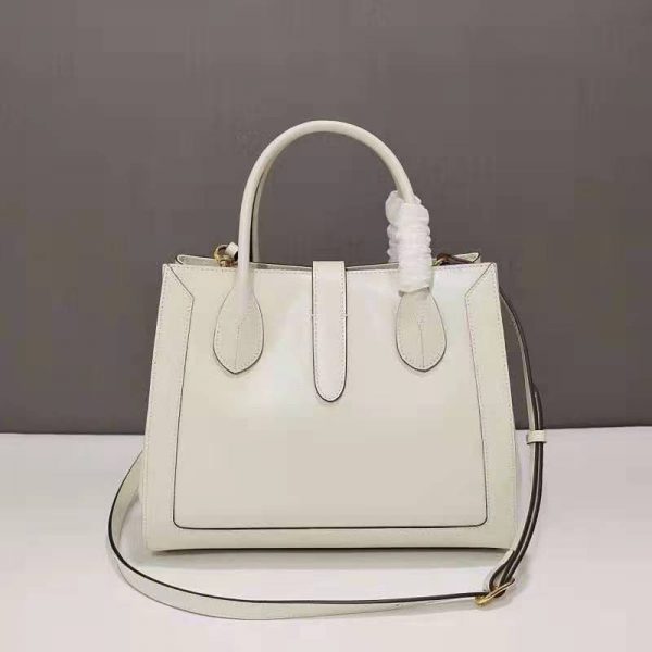 Gucci GG Unisex Jackie 1961 Medium Tote Bag White Leather Gold Toned Hardware (4)