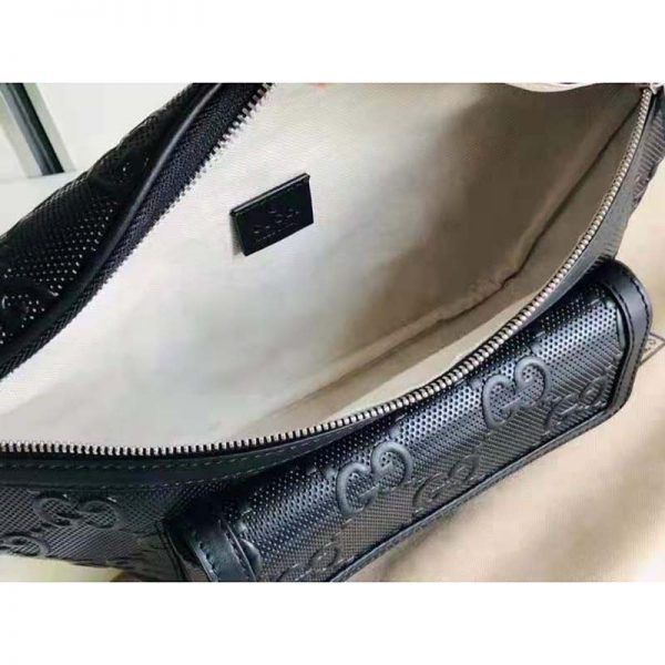 Gucci GG Unisex White Embossed Belt Bag Tonal Leather (9)