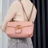 Gucci GG Women GG Marmont Small Pink Matelassé Shoulder Bag Double G