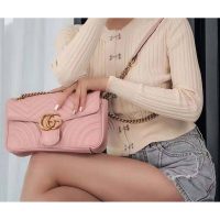 Gucci GG Women GG Marmont Small Pink Matelassé Shoulder Bag Double G