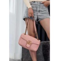 Gucci GG Women GG Marmont Small Pink Matelassé Shoulder Bag Double G