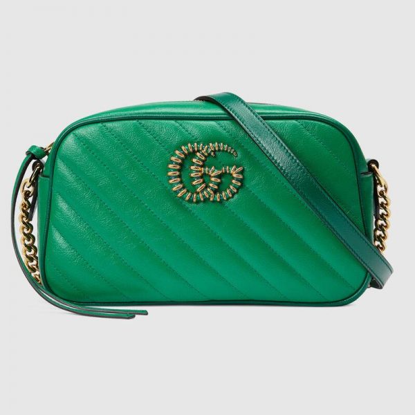 Gucci GG Women GG Marmont Small Shoulder Bag Bright Green Diagonal Matelassé