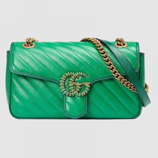 Gucci GG Women GG Marmont Small Shoulder Bag Bright Green Diagonal Matelassé Leather