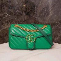 Gucci GG Women GG Marmont Small Shoulder Bag Bright Green Diagonal Matelassé Leather