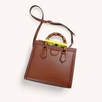 Gucci GG Women Gucci Diana Small Tote Bag Double G Brown Leather