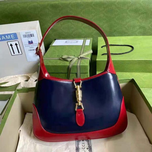 Gucci GG Women Jackie 1961 Small Shoulder Bag Navy Leather Dark Red Leather (1)