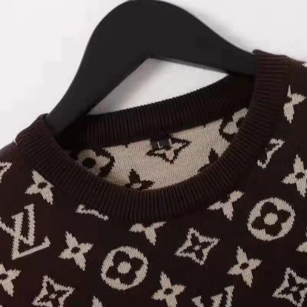 Louis Vuitton LV Men Full Monogram Jacquard Crew Neck Cotton Black (2)