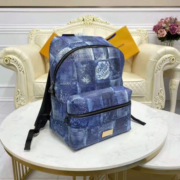 Louis Vuitton LV Unisex Discovery Backpack Ocean Blue Damier Salt Canvas Cowhide Leather (27)