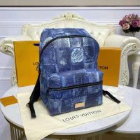 Louis Vuitton LV Unisex Discovery Backpack Ocean Blue Damier Salt Canvas Cowhide Leather