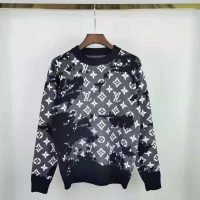 Louis Vuitton LV Men Distressed Monogram Crewneck Grey Merino Wool