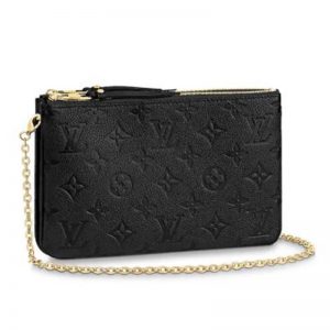 Louis Vuitton LV Unisex Double Zip Pochette Black Monogram Empreinte Embossed Supple Grained Cowhide