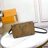 Louis Vuitton LV Unisex Double Zip Pochette Monogram Giant Reverse Monogram Coated Canvas