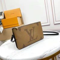 Louis Vuitton LV Unisex Double Zip Pochette Monogram Giant Reverse Monogram Coated Canvas