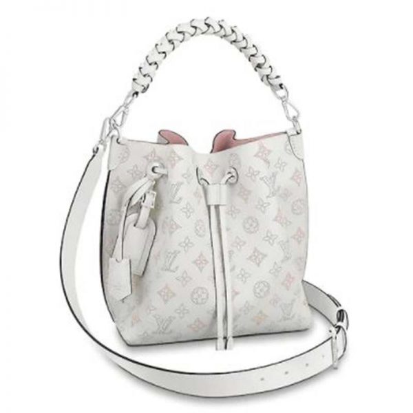 Louis Vuitton LV Unisex Muria Bucket Bag Snow White Mahina Perforated Calf Leather