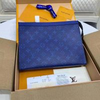 Louis Vuitton LV Unisex Pochette Voyage MM Taiga Cowhide Leather Monogram Eclipse Coated Canvas