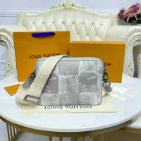 Louis Vuitton LV Unisex Trio Messenger Stone Gray Damier Salt Canvas Cowhide Leather