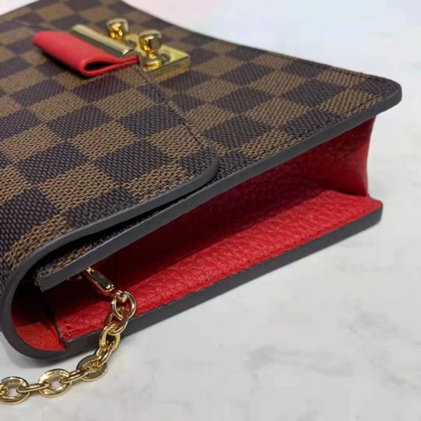 Louis Vuitton LV Women Croisette Chain Wallet Scarlet Red Damier Ebene Coated Canvas (10)