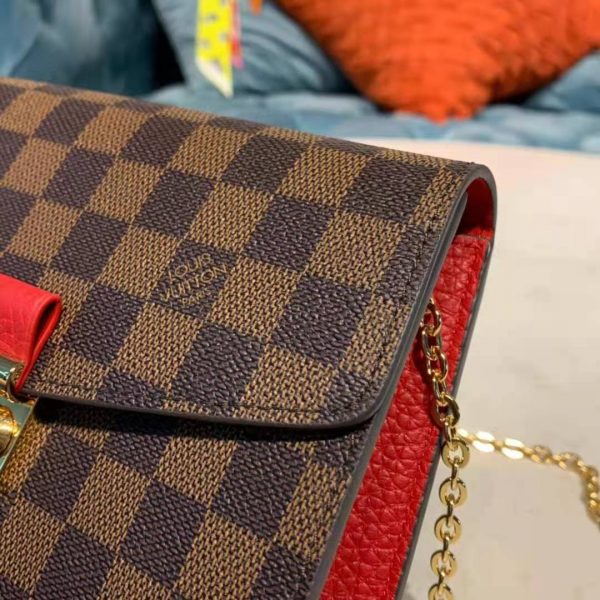 Louis Vuitton LV Women Croisette Chain Wallet Scarlet Red Damier Ebene Coated Canvas (11)