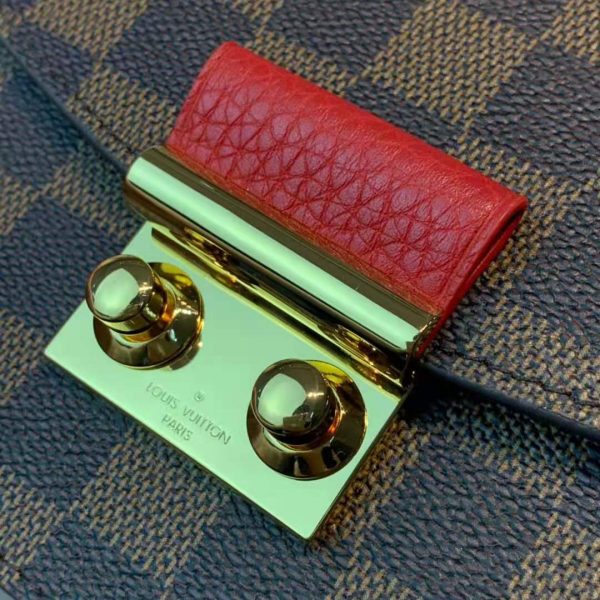 Louis Vuitton LV Women Croisette Chain Wallet Scarlet Red Damier Ebene Coated Canvas (12)