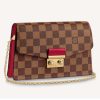 Louis Vuitton LV Women Croisette Chain Wallet Scarlet Red Damier Ebene Coated Canvas