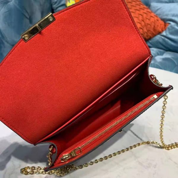 Louis Vuitton LV Women Croisette Chain Wallet Scarlet Red Damier Ebene Coated Canvas (6)