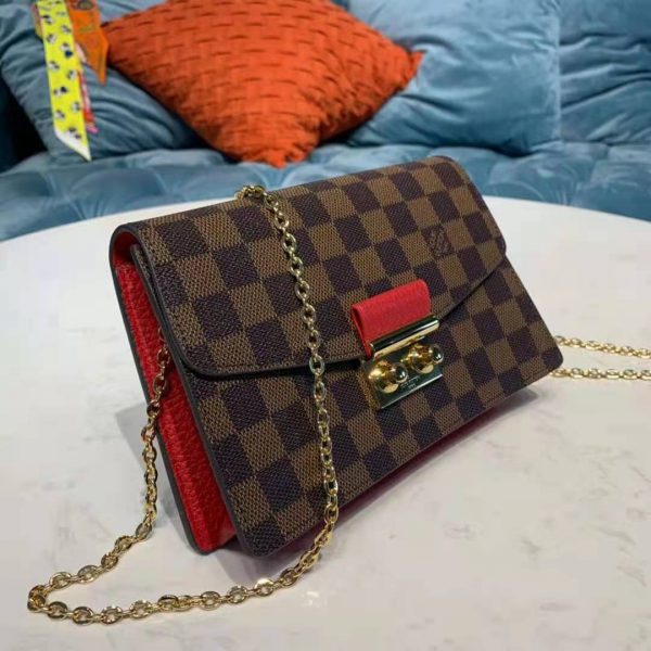 Louis Vuitton LV Women Croisette Chain Wallet Scarlet Red Damier Ebene Coated Canvas (7)