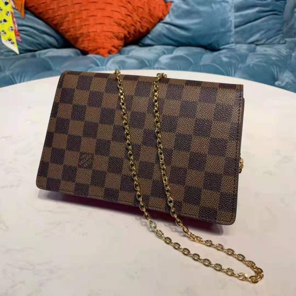 Louis Vuitton LV Women Croisette Chain Wallet Scarlet Red Damier Ebene Coated Canvas (8)