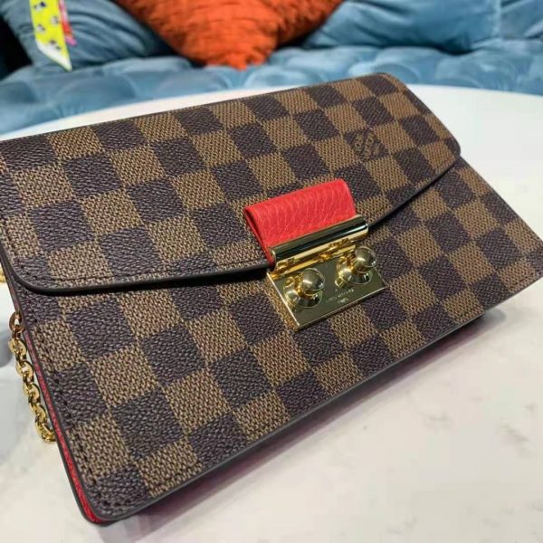 Louis Vuitton LV Women Croisette Chain Wallet Scarlet Red Damier Ebene Coated Canvas (9)