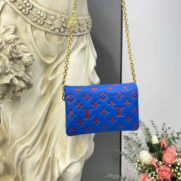 Louis Vuitton LV Women Pochette Coussin Blue Monogram Embossed Lambskin (10)