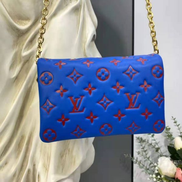 Louis Vuitton LV Women Pochette Coussin Blue Monogram Embossed Lambskin (11)