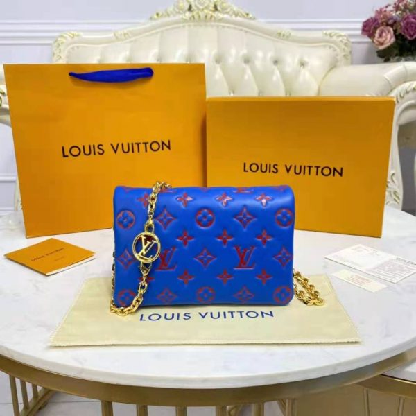 Louis Vuitton LV Women Pochette Coussin Blue Monogram Embossed Lambskin (16)