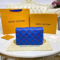 Louis Vuitton LV Women Pochette Coussin Blue Monogram Embossed Lambskin