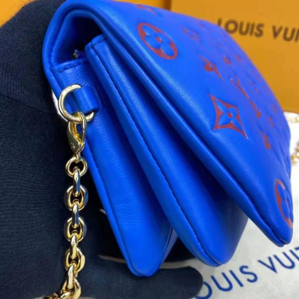 Louis Vuitton LV Women Pochette Coussin Blue Monogram Embossed Lambskin (4)