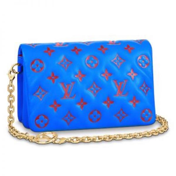 Louis Vuitton LV Women Pochette Coussin Blue Monogram Embossed Lambskin