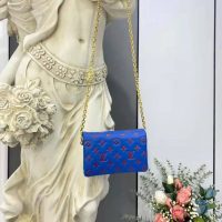 Louis Vuitton LV Women Pochette Coussin Blue Monogram Embossed Lambskin