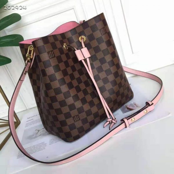 Louis Vuitton Women NéoNoé MM Bucket Bag Venus Pink Damier Ebène Coated Canvas (10)