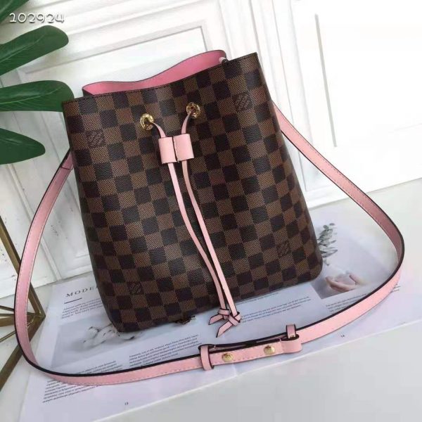 Louis Vuitton Women NéoNoé MM Bucket Bag Venus Pink Damier Ebène Coated Canvas (6)