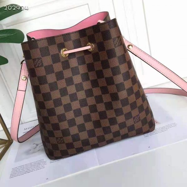 Louis Vuitton Women NéoNoé MM Bucket Bag Venus Pink Damier Ebène Coated Canvas (9)