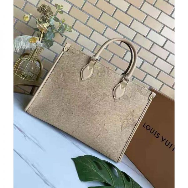 Louis Vuitton Women Onthego MM Tote Bag Tourterelle Beige Embossed Grained Cowhide (1)