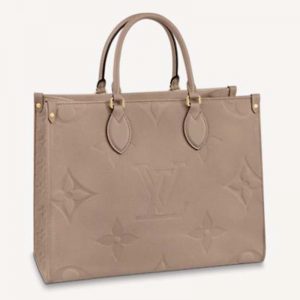 Louis Vuitton Women Onthego MM Tote Bag Tourterelle Beige Embossed Grained Cowhide