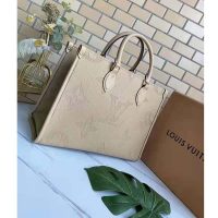 Louis Vuitton Women Onthego MM Tote Bag Tourterelle Beige Embossed Grained Cowhide