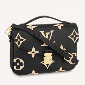 Louis Vuitton Women Pochette Metis Black Beige Embossed Grained Cowhide Leather