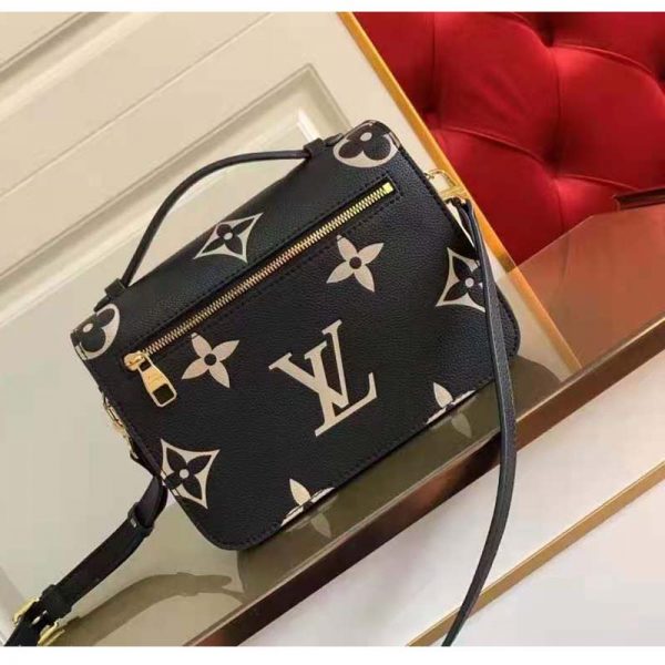 Louis Vuitton Women Pochette Metis Black Beige Embossed Grained Cowhide Leather (7)