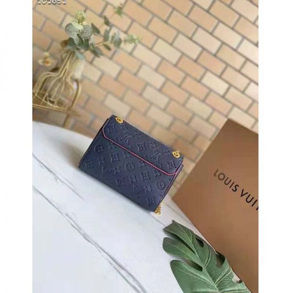 Louis Vuitton Women Vavin PM Handbag Navy Blue Red Embossed Supple Grained Cowhide (14)