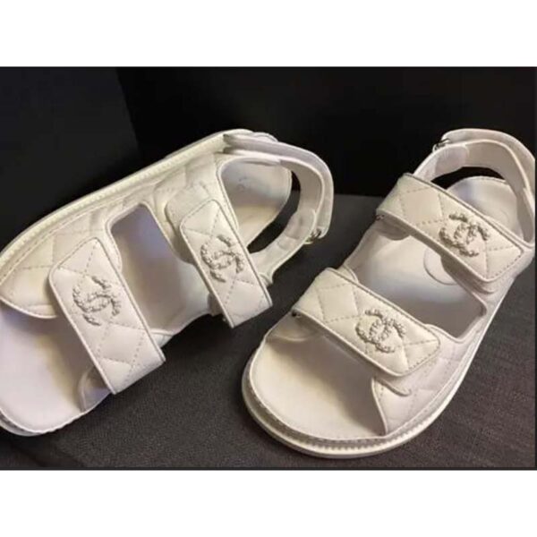Chanel Women Open Toe Sandal in Calfskin Leather-White (5)